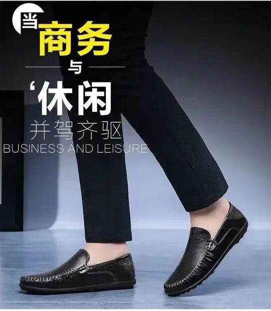 Comfort Men's Casual Loafers Summer Men Shallow Slip on Leather Shoes Soft Bottom Lightweight Driving Shoes for Men Peas Shoes