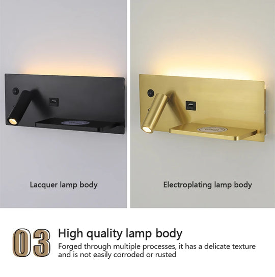 LED Wall Lamp Modern Multifunctional with Wireless Charging USB Interface Bedroom Night Light Indoor Decoration Lighting