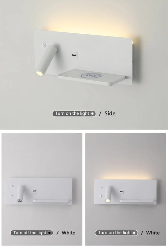 LED Wall Lamp Modern Multifunctional with Wireless Charging USB Interface Bedroom Night Light Indoor Decoration Lighting