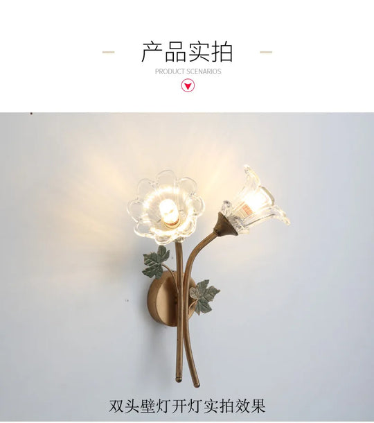 American Wall Lamp - Modern Minimalist & French Rustic Floral Design for Living Room/Bedroom Headboard