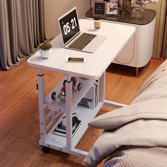 Double-Layer Office Desk Movable Bedside Computer Lazy Table with storage shelf Laptop Height Adjustable Bedroom Desk lift table