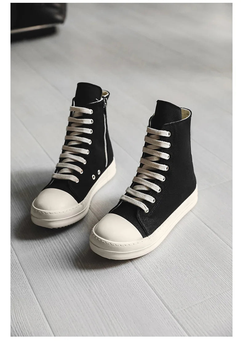 Popular Men's Sneakers Men's Casual Shoes 2025 New Lace-up Thick Bottom High Top Shoes Canvas Punk Couple Trend Sneakers for Man