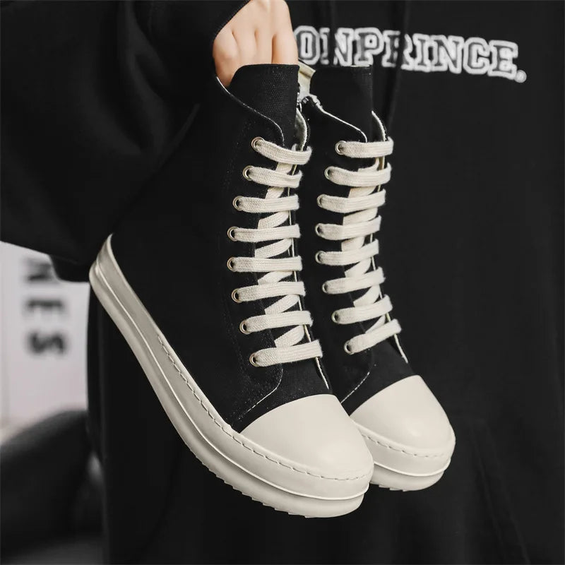 Popular Men's Sneakers Men's Casual Shoes 2025 New Lace-up Thick Bottom High Top Shoes Canvas Punk Couple Trend Sneakers for Man