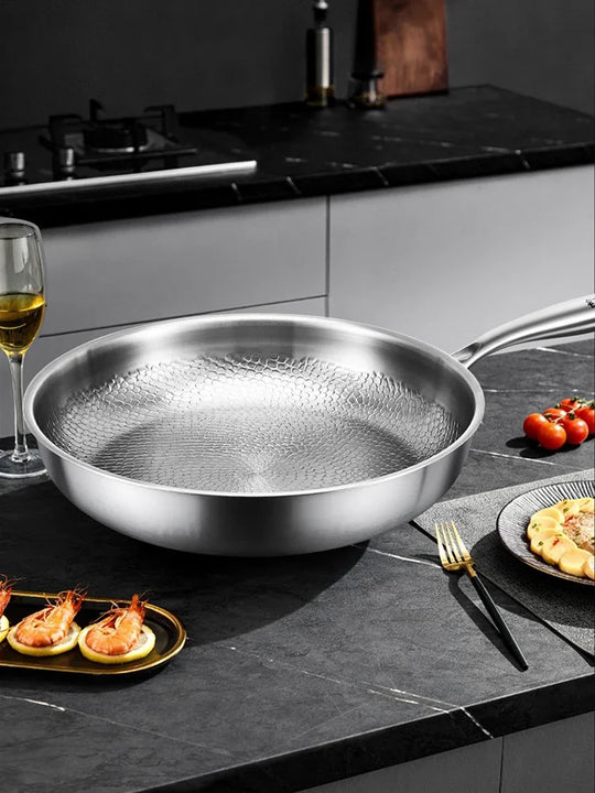Titanium Frying Pan Thickened Non-Stick Non-Coating Hammer Pattern Fried Steak Pan Gas Stove Pot Induction Kitchen Cookwarev