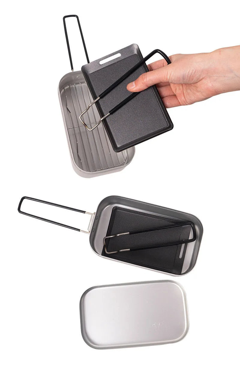 Small Camping Frying Pan Outdoor Mini Portable Grill Pan BBQ Baking Dish Pan Travel Hiking Picnic Camping Cookware Barbecue Tool