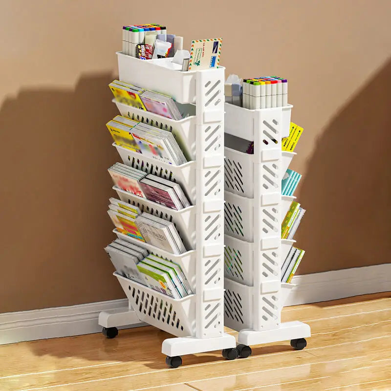 Simple Movable Book Shelf on Wheels 5/6 Layers Bookshelf Movable Floor Small Cart Book Storage Shelf Pen Holder Office Supplies