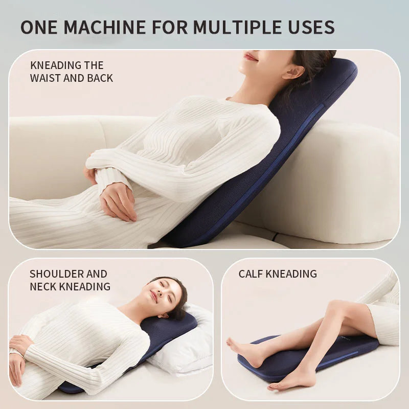 Shiatsu Neck and Back Massager with Heat Full Back Fixed Point Knead Rolling Ultra Slim Massage Cushion for Home Office Seat Use