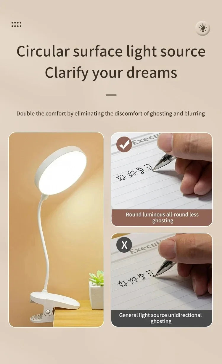 Led Table Lamp USB Rechargeable Night Light With Folding Clamp Study Stand Read Lamp Touch 3 Modes Dimming Eye Protection Light