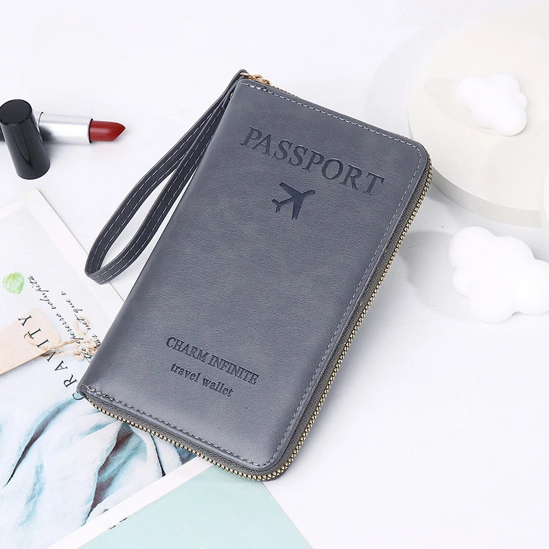 Unisex Men Women Zipper Travel Multi-Function Passport Holder Cover Case Wallet PU Leather Ticket Protective Travel Accessories