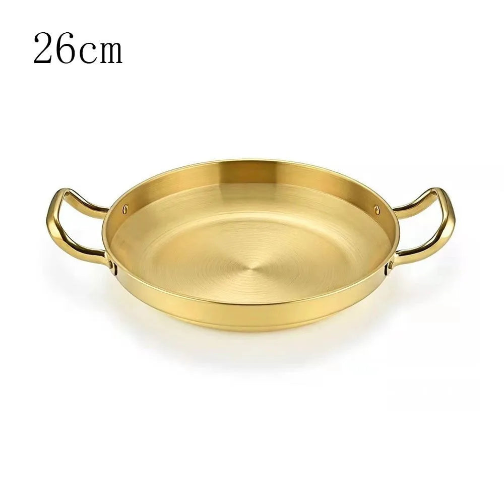 22/24/26/28/30cm Multipurpose Frying Pan Round Double Ear Dry Pot Quality Thickened Stainless Steel BBQ Plate
