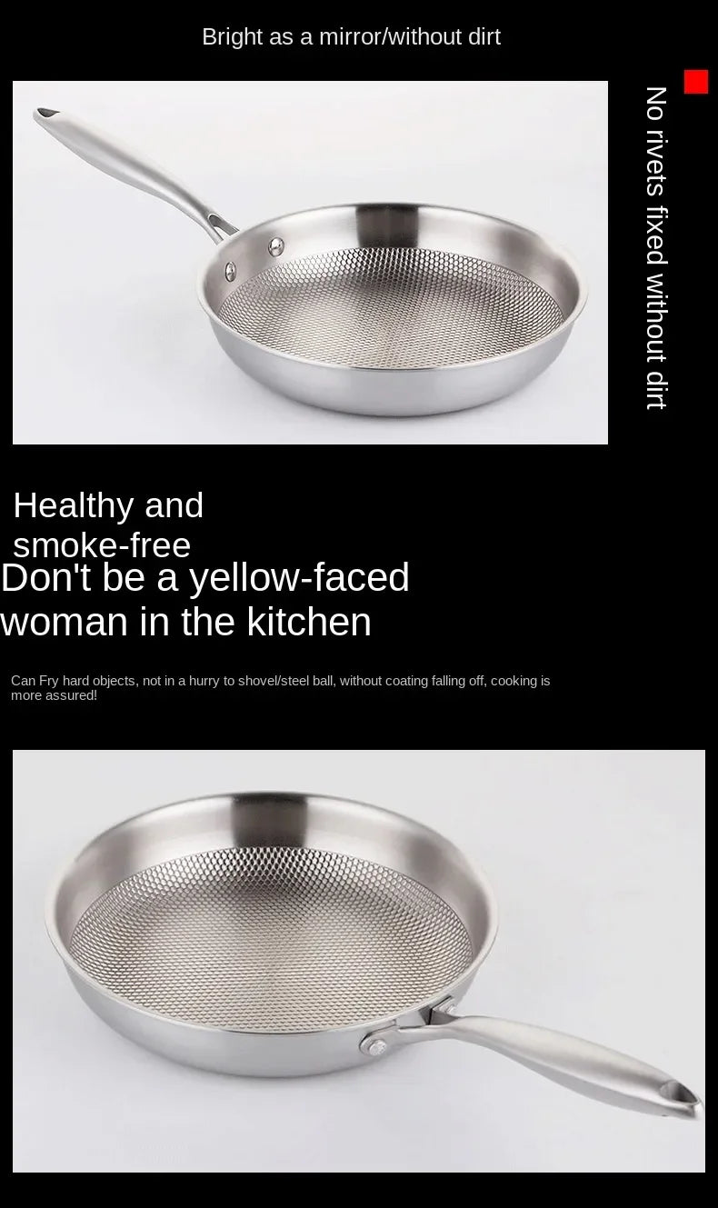 Frying Pan 304 Stainless Steel Skillet 28/30cm Non-stick Pan NO-coating Eggs Steak Frying Pot Use Gas and Induction Stove Woks
