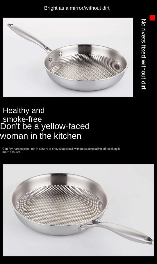Frying Pan 304 Stainless Steel Skillet 28/30cm Non-stick Pan NO-coating Eggs Steak Frying Pot Use Gas and Induction Stove Woks