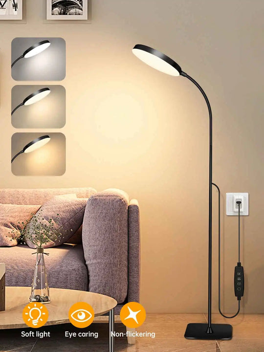LED Floor Lamp Bright Tall Standing Lamp with 4 Brightness Levels 4 Color Temperatures Adjustable Gooseneck Standard Lamp