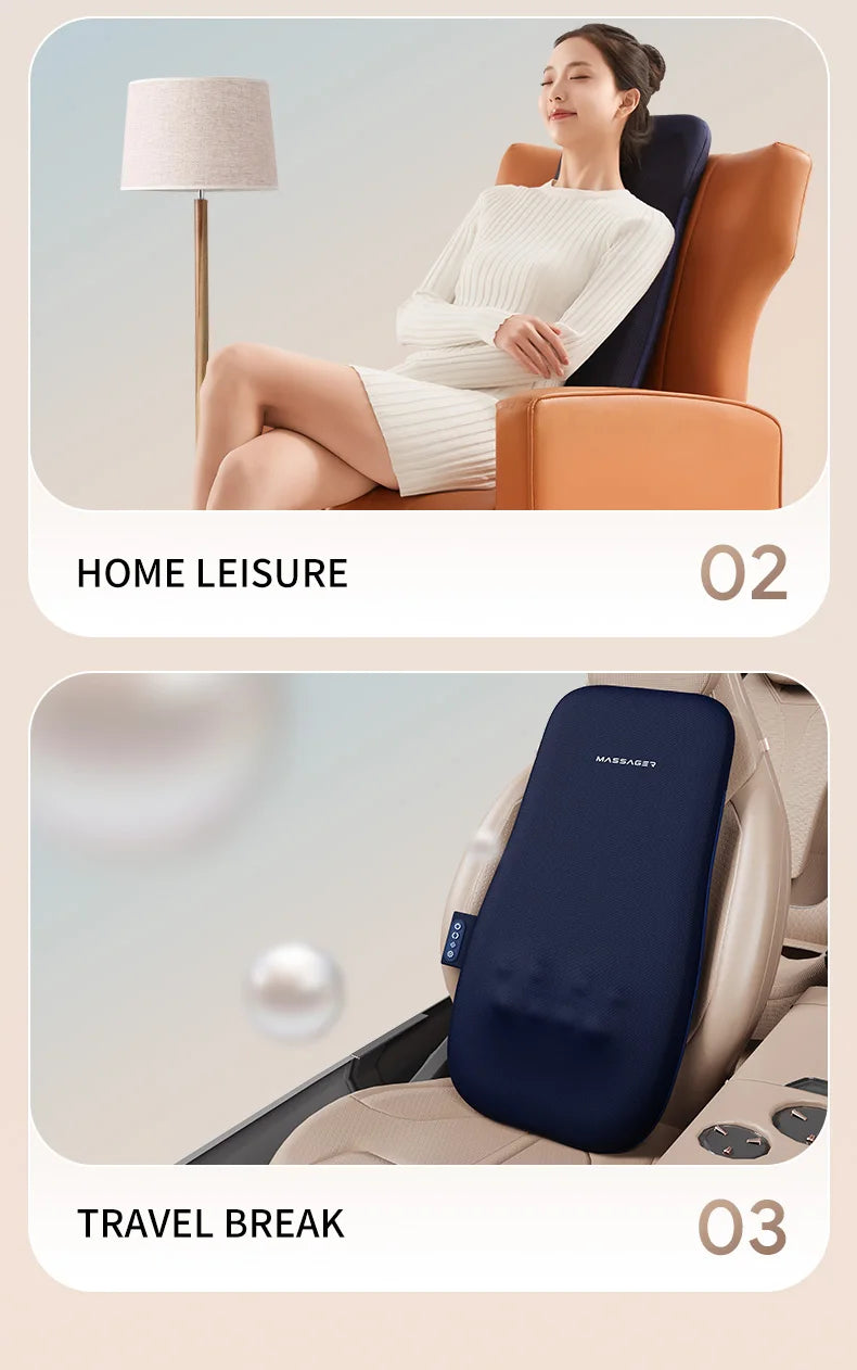 Shiatsu Neck and Back Massager with Heat Full Back Fixed Point Knead Rolling Ultra Slim Massage Cushion for Home Office Seat Use