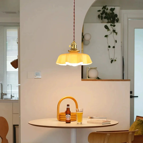 Modern Glass Flower Long-linePendant Lamp With Switch Aluminum all-Copper Lamp Head Bedroom Bedside And Dining Room Lighting