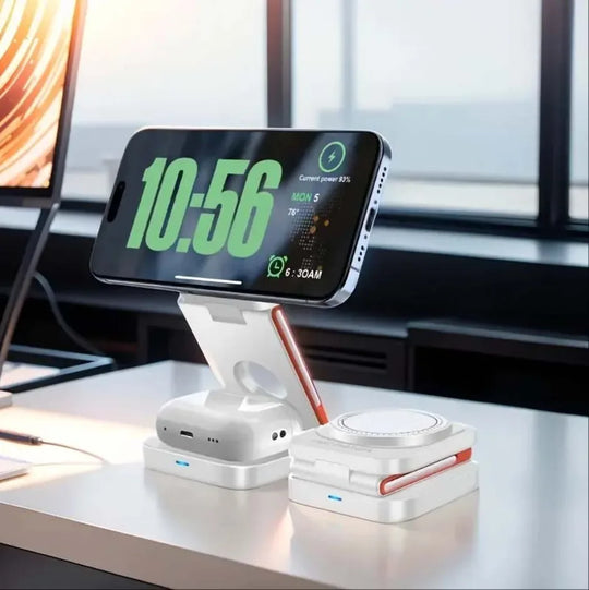 Fast Charging Station 3 in 1 Foldable Magnetic Wireless Charger Stand for iPhone 16 15 14 13 12 iWatch 10-2 Airpods Pro Max