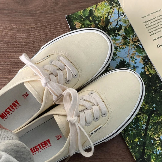 Casual Flats Canvas Sneakers Women Outdoor Solid Color Shallow Sports Shoes Tennis Female Streetwear Lace Up Vulcanize Shoes