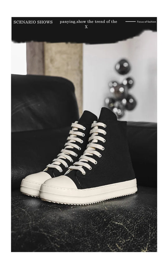 Popular Men's Sneakers Men's Casual Shoes 2025 New Lace-up Thick Bottom High Top Shoes Canvas Punk Couple Trend Sneakers for Man