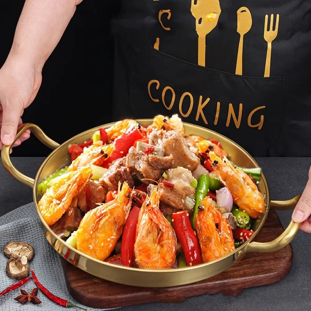 22/24/26/28/30cm Multipurpose Frying Pan Round Double Ear Dry Pot Quality Thickened Stainless Steel BBQ Plate