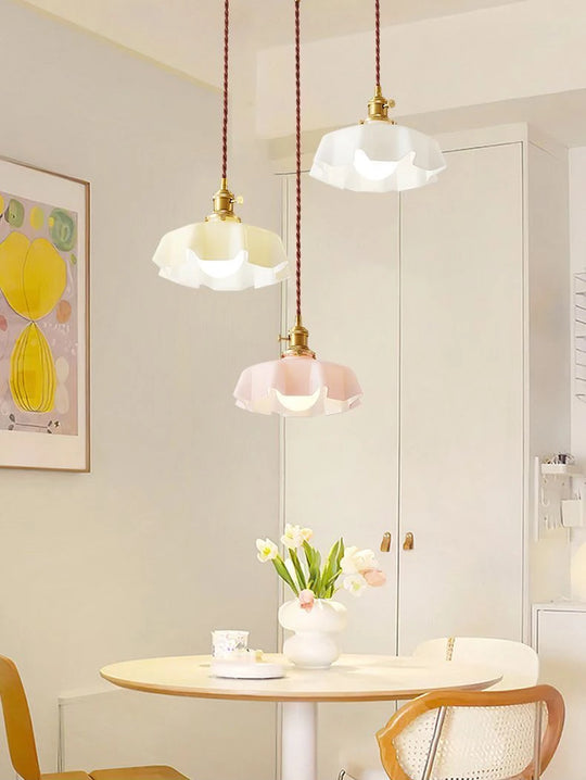 Modern Glass Flower Long-linePendant Lamp With Switch Aluminum all-Copper Lamp Head Bedroom Bedside And Dining Room Lighting