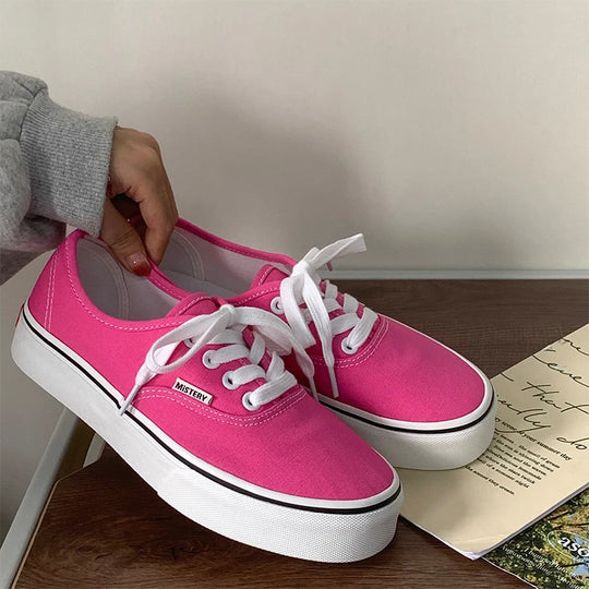 Casual Flats Canvas Sneakers Women Outdoor Solid Color Shallow Sports Shoes Tennis Female Streetwear Lace Up Vulcanize Shoes