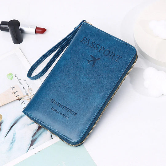 Unisex Men Women Zipper Travel Multi-Function Passport Holder Cover Case Wallet PU Leather Ticket Protective Travel Accessories