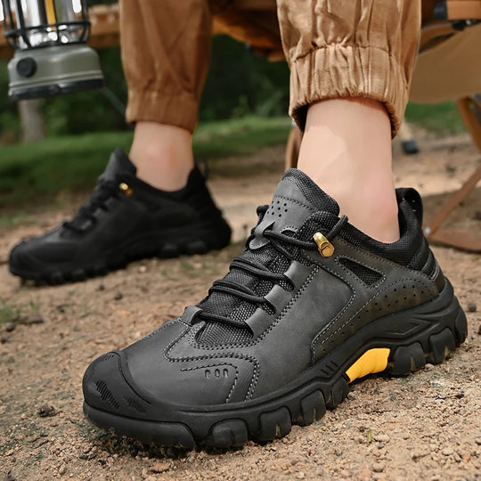 Men's Leather Outdoor Lace Up Anti Slip Sports Shoes Comfortable  Lightweight Hiking Shoes Casual  Breathable Hiking Shoes