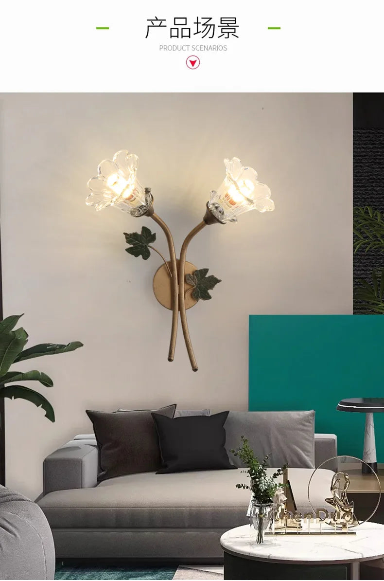 American Wall Lamp - Modern Minimalist & French Rustic Floral Design for Living Room/Bedroom Headboard