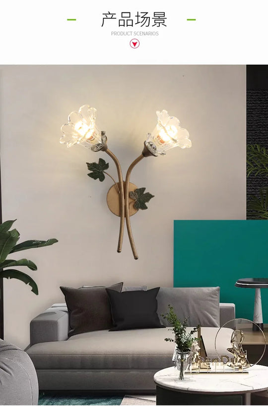 American Wall Lamp - Modern Minimalist & French Rustic Floral Design for Living Room/Bedroom Headboard