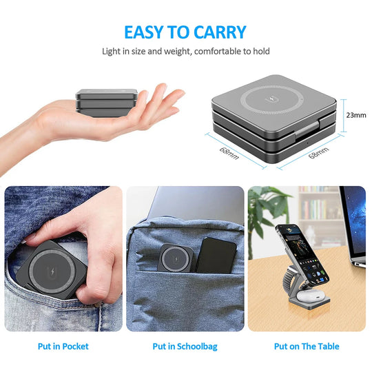 Wireless Charger for iPhone 3 in 1 Foldable Magnetic Wireless Charging Station for iPhone 15 14 13 12 Pro Max Charger Station