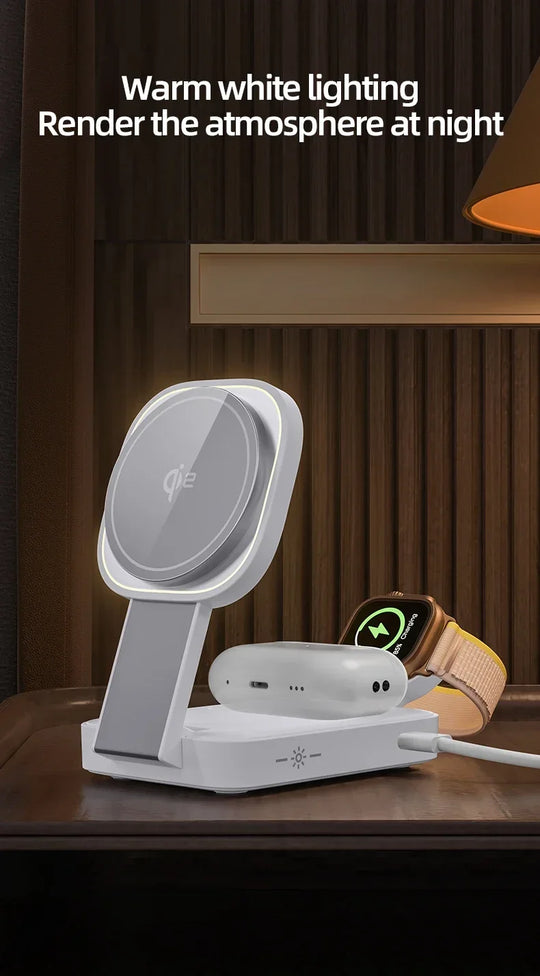 3 In 1 Magnetic Wireless Charger QI2 Folding Wireless Charging Station for Magsafe  iPhone 16 15 14 13 iWatch 9 8 7 AirPods Pro