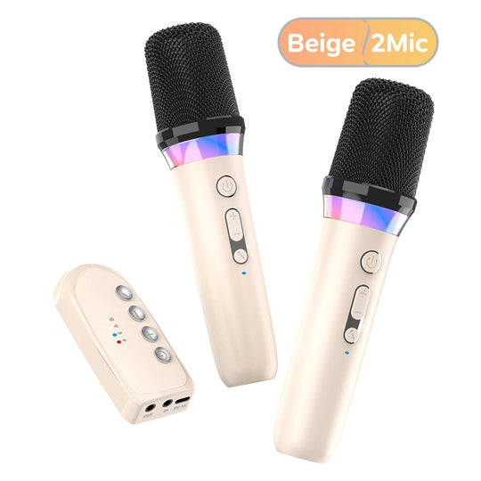 DS-K2 Karaoke Companion Bluetooth 5.3 Wireless Microphones with RGB Lights & DSP Mixer