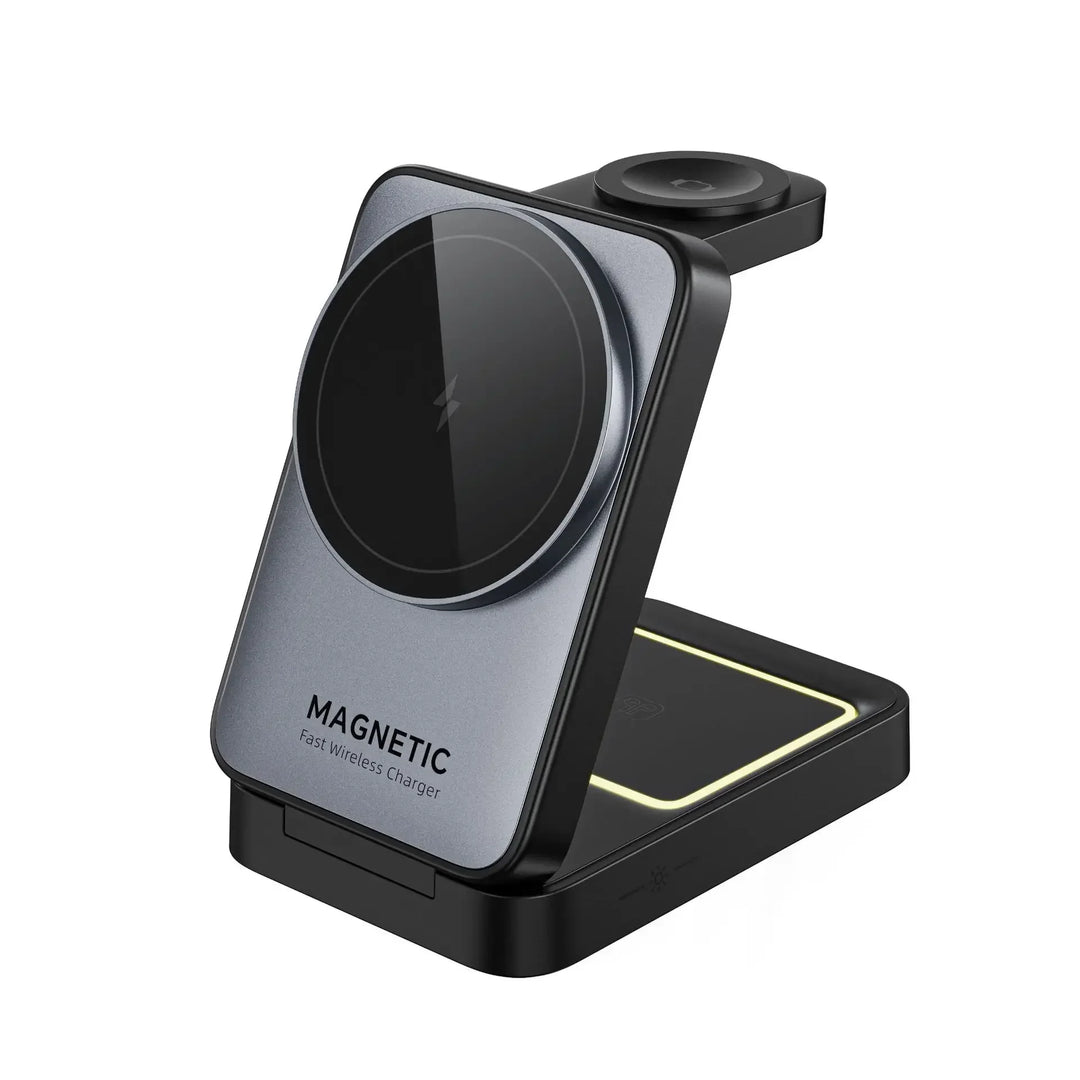 Foldable Magnetic 3-in-1 Wireless Charging Station 15W Fast Charge - Portable Travel Dock for iPhone 16/15/14 Pro Max Series