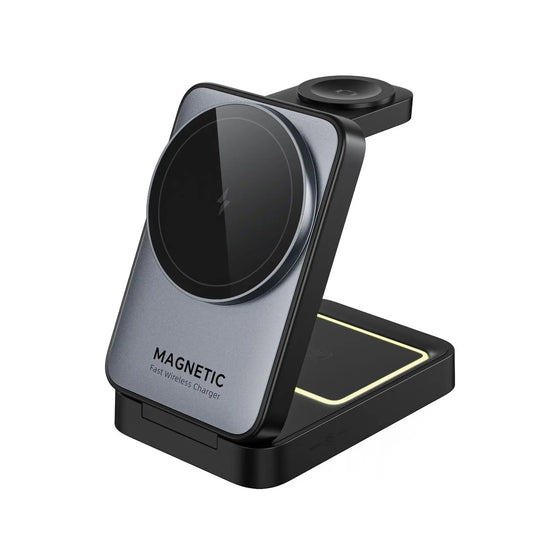 Foldable Magnetic 3-in-1 Wireless Charging Station 15W Fast Charge - Portable Travel Dock for iPhone 16/15/14 Pro Max Series