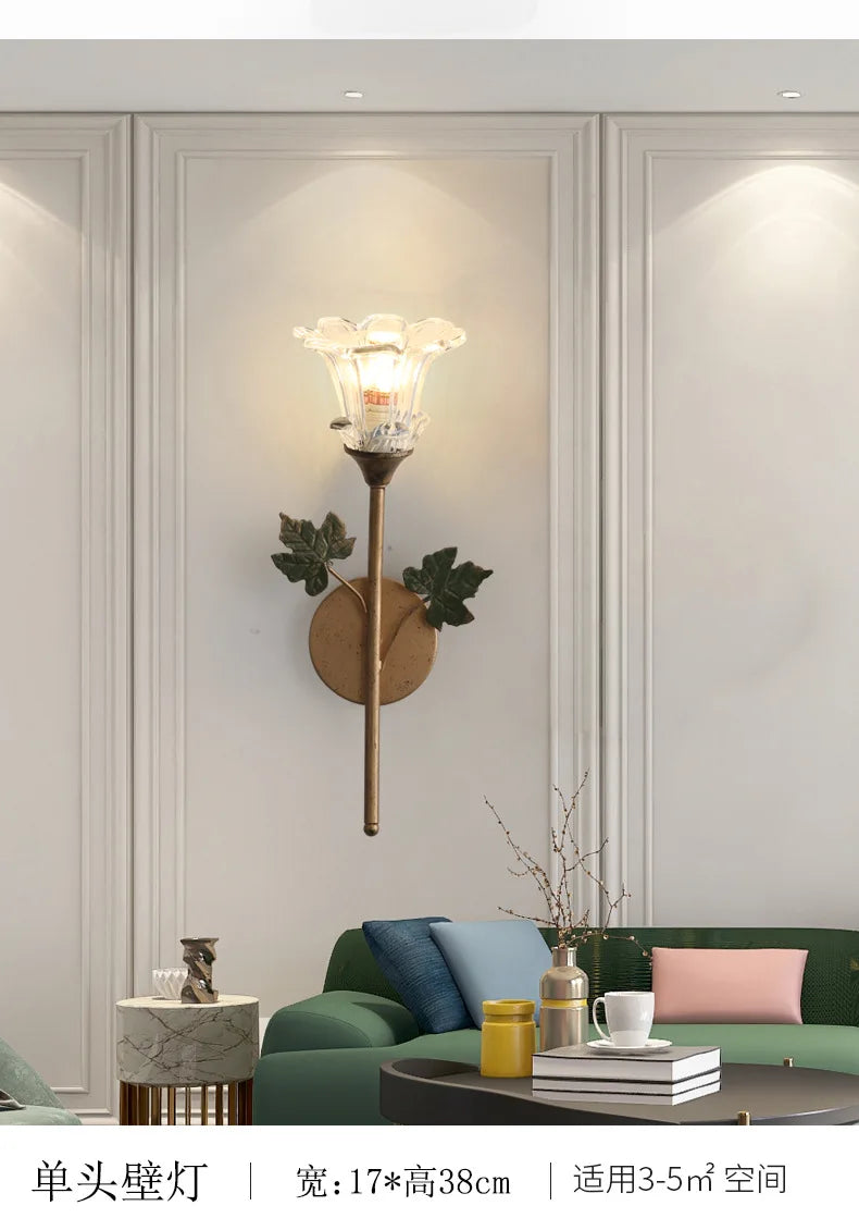 American Wall Lamp - Modern Minimalist & French Rustic Floral Design for Living Room/Bedroom Headboard