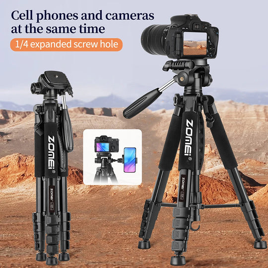 DSLR & Video Camera Stand with Phone Holder for Phones and Cameras
