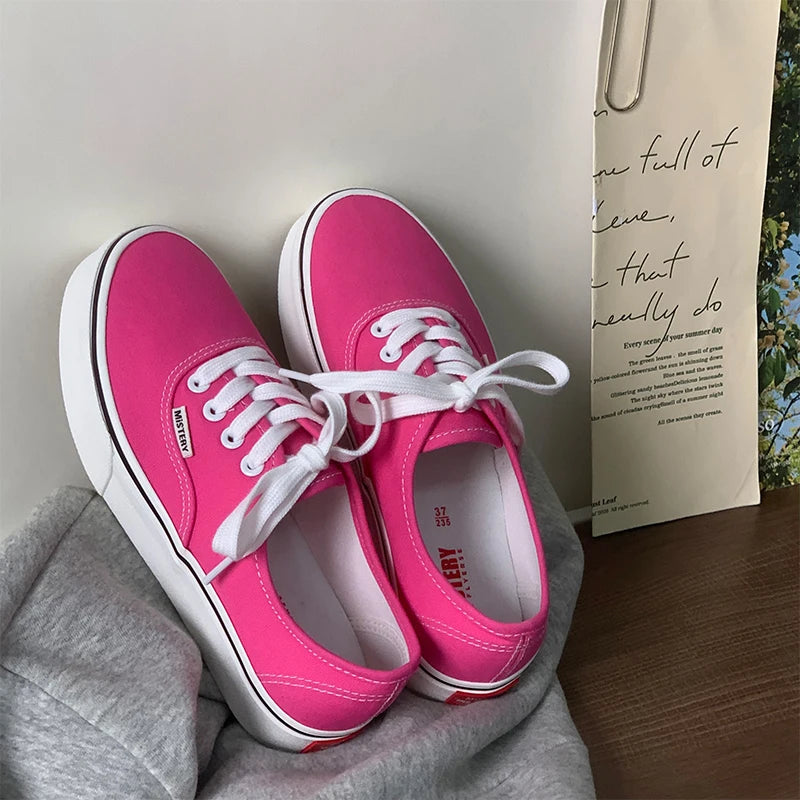 Casual Flats Canvas Sneakers Women Outdoor Solid Color Shallow Sports Shoes Tennis Female Streetwear Lace Up Vulcanize Shoes