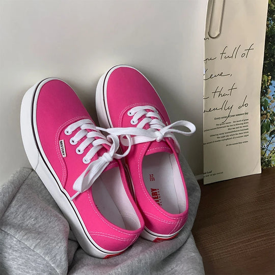 Casual Flats Canvas Sneakers Women Outdoor Solid Color Shallow Sports Shoes Tennis Female Streetwear Lace Up Vulcanize Shoes
