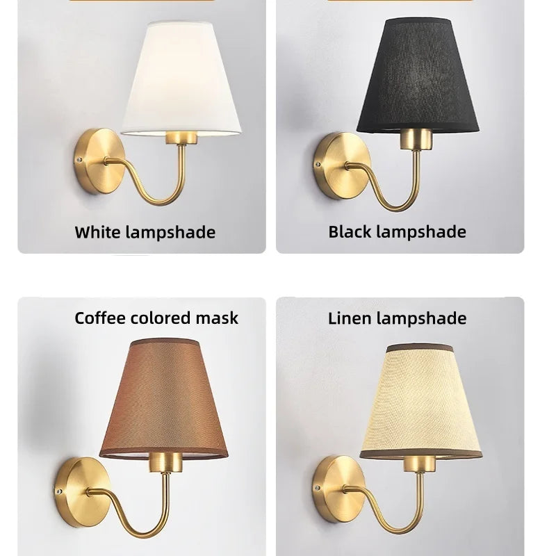 LED Modern Wall Lamp Indoor Lighting Nordic E27 Fabric Retro Wall Lamp Home Bedroom Bedside Hotel Lamp