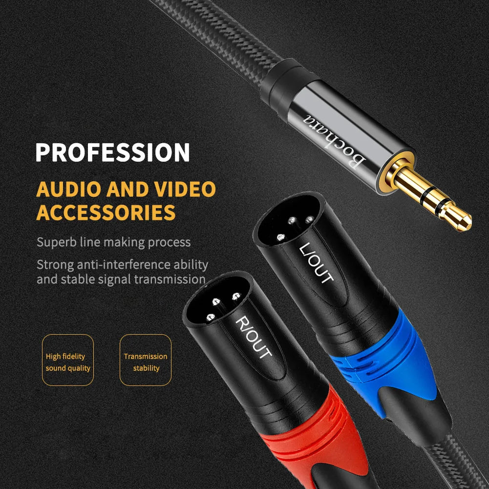 Bochara Braided 3.5mm TRS to Dual XLR Male Cable