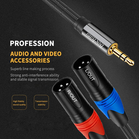Bochara Braided 3.5mm TRS to Dual XLR Male Cable