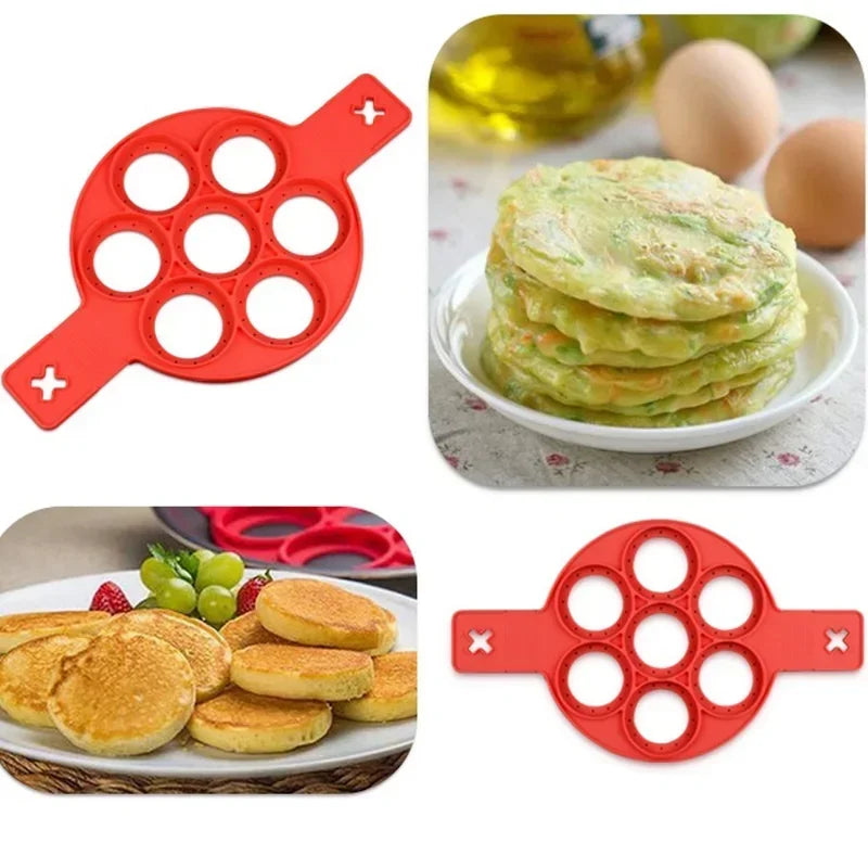 Silicone 7-hole Circular Frying Pan Breakfast Pancake Mold DIY Baking Tool