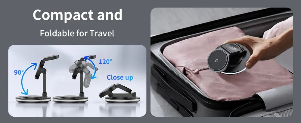 Magnetic Wireless Charging Station for iPhone 16 15 14 Foldable Rotating Light Adjustment 3-in-1 15W Fast Mag-Safe Charger Stand