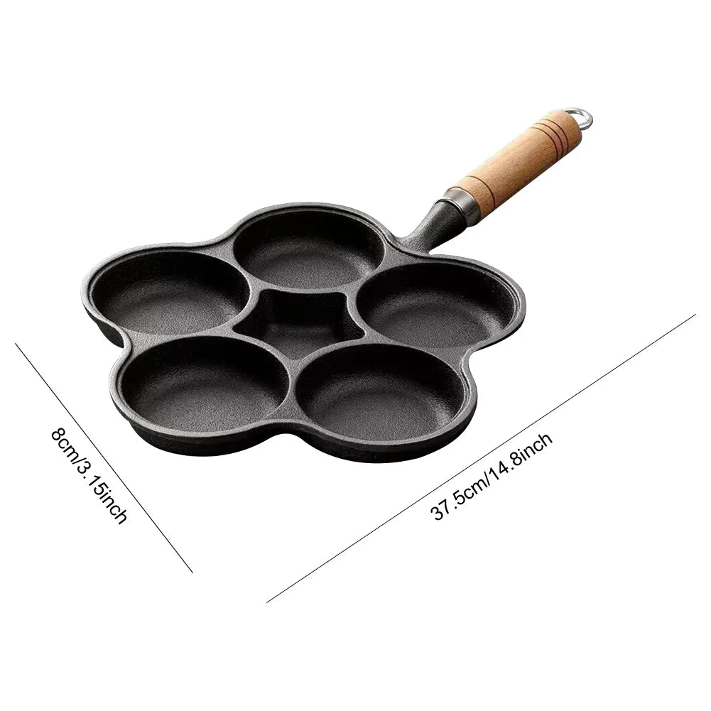 3/4/5 Hole Cast Iron Omelet Pan Non-Stick Cooking Egg Ham Pan Breakfast Grill Cooking Pot Egg Frying Pan Pancake Pan