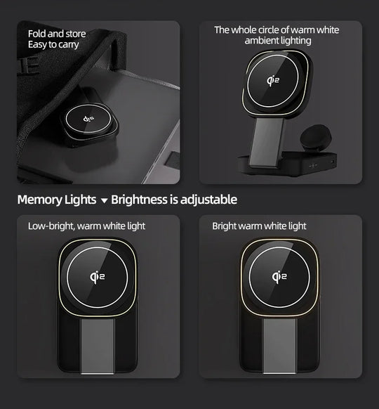 3 In 1 Magnetic Wireless Charger QI2 Folding Wireless Charging Station for Magsafe  iPhone 16 15 14 13 iWatch 9 8 7 AirPods Pro