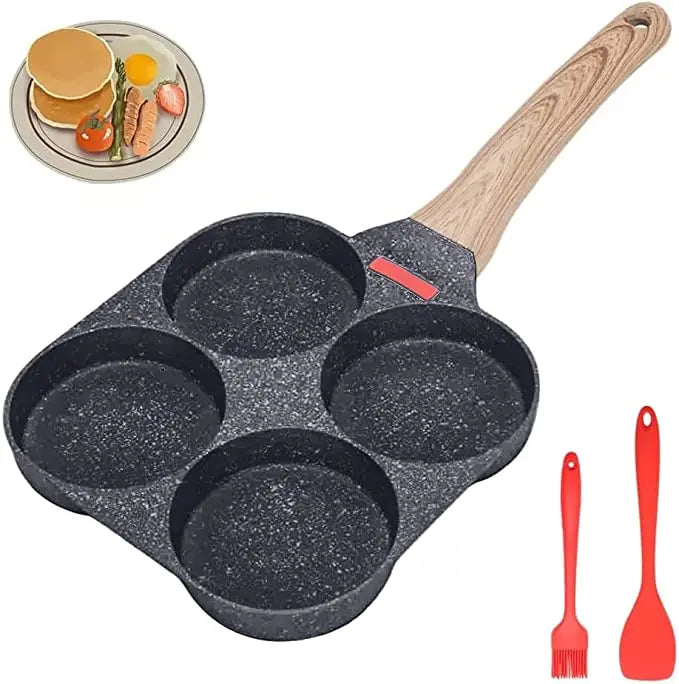 Four Holes Egg Pancake FYI Pan Frying Nonstick Pans and Pot Skillet 4 Eggs Stove Omelet Ham Maker for Kitchen Tool with Lid