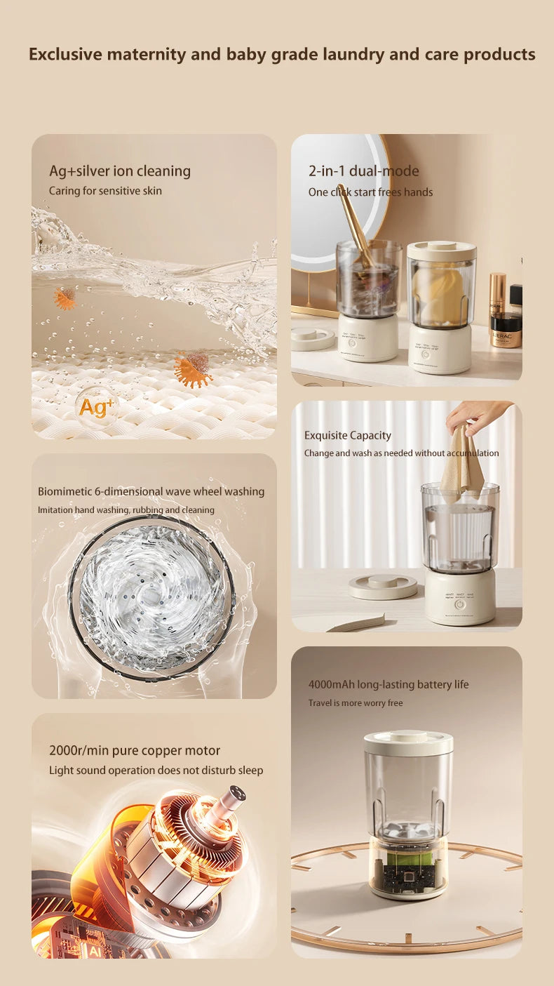 Mini Washer Underwear&Socks Makeup Brush Cleaner Washer Rechargeable Wireless Portable for Travel/Home/Dormit