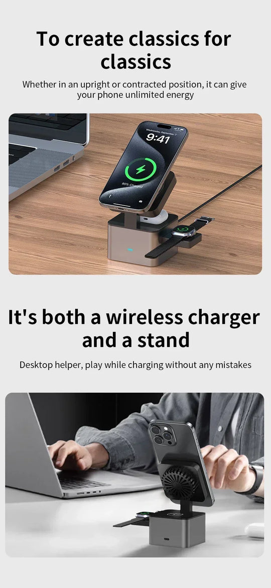 3 in 1 Wireless Charger Foldable Fast Charging Station Wireless Ice-Cooling Charger For iPhone 16 15 14 13 iWatch 9 8 7 Airpods