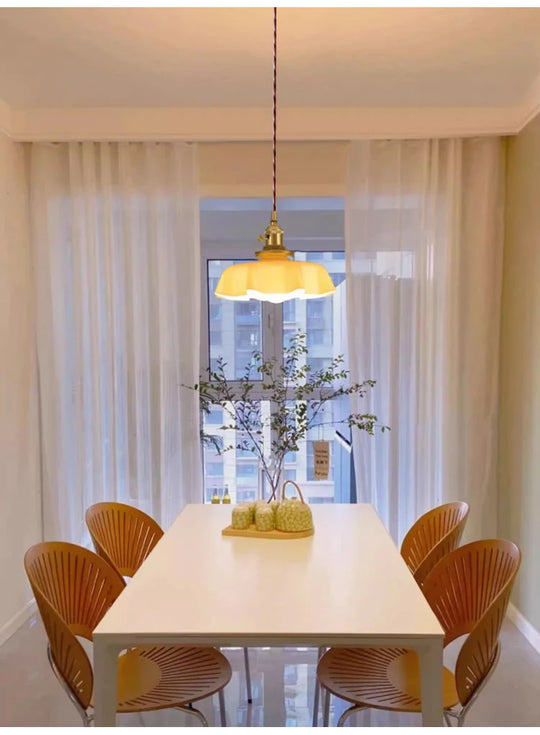 Modern Glass Flower Long-linePendant Lamp With Switch Aluminum all-Copper Lamp Head Bedroom Bedside And Dining Room Lighting