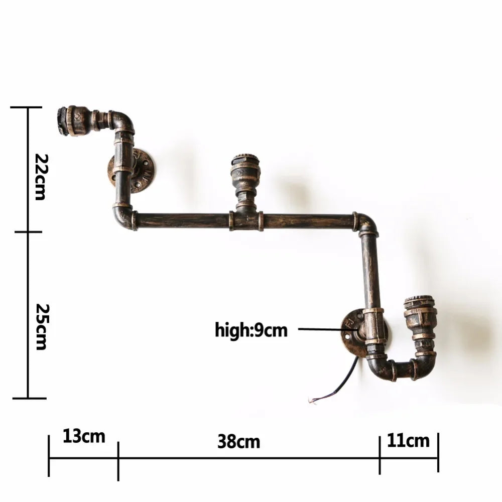 3 Head Loft Industrial Wall Lamp Antique E27 Edison Bulbs Vintage Water Pipe Wall Lamp For Living Room Home Lighting